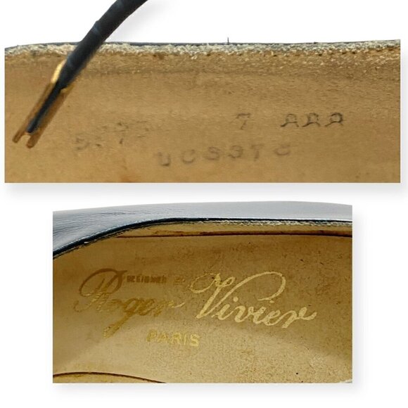 Vintage Roger Vivier Navy Blue Leather Ghillie Pumps with Metal Ornamentation, N - Picture 11 of 16